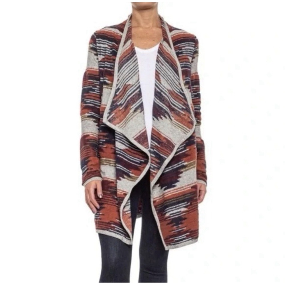 Lucky Brand Southwestern Aztec Drape Open Front Cardigan Sweater Long Sleeve 2X